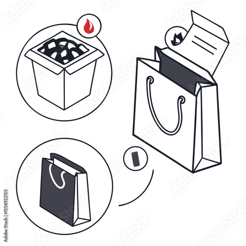 Shopping bag with charcoal and fire delivery package
