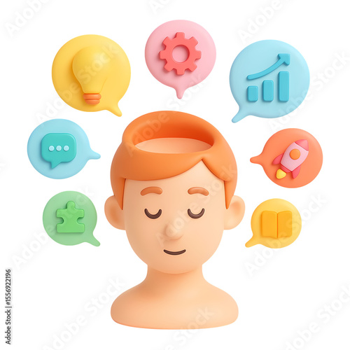 Fototapeta Naklejka Na Ścianę i Meble -  3D Mindset Concept with Creative Thinking and Learning Icons