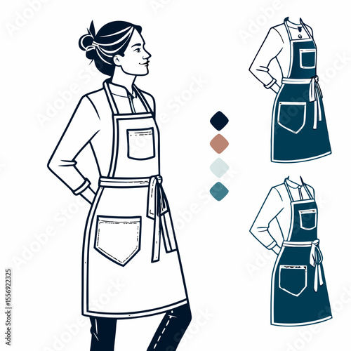 Woman wearing apron with pockets and tie fashion clothing