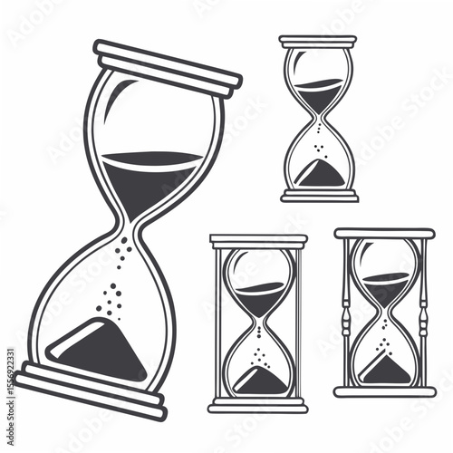 Stylized hourglass icons with dark gray sand time measurement