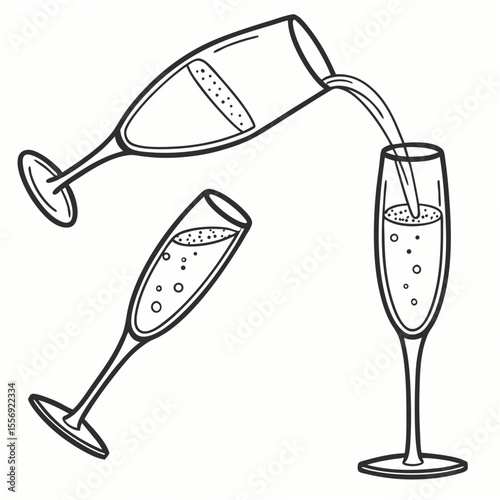 Champagne pouring into glasses with bubbles celebration