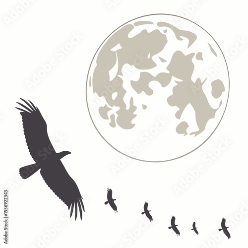 Flock of birds flying towards a large full moon vector