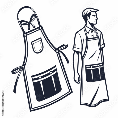 Stylized man wearing apron and apron uniform clothing