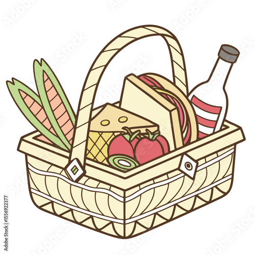 Woven picnic basket filled with food and drink woven basket sandwich