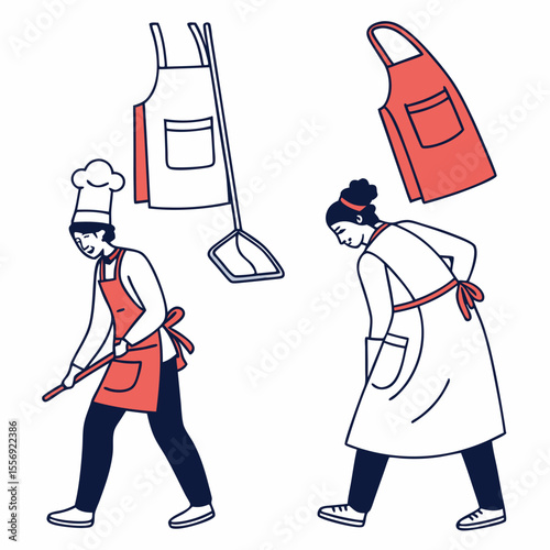 Chefs with aprons and cooking tools kitchen food