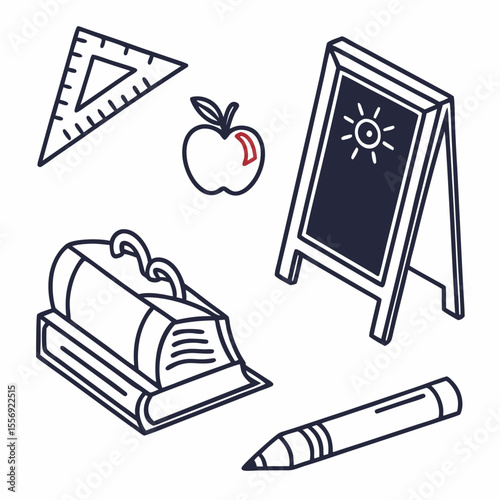 School supplies including apple blackboard ruler and pencil education learning