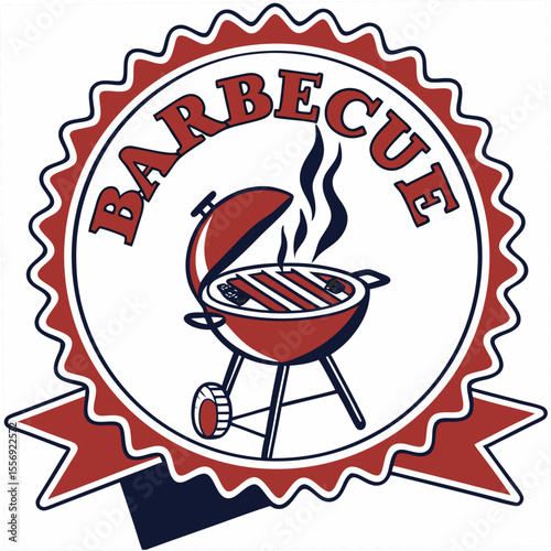 Barbecue grill with smoke and wavy border food cooking