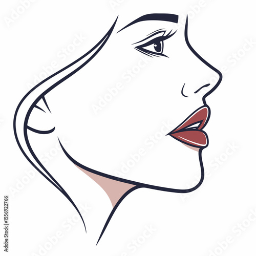Elegant woman profile with dark lips and flowing hair face lipstick