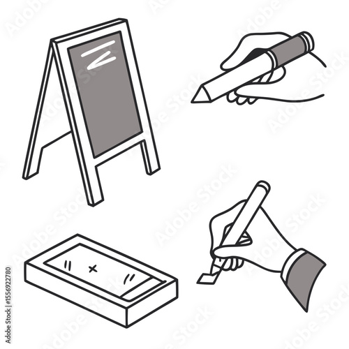 Chalkboard and writing instruments easel drawing