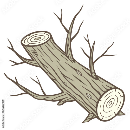 Fallen tree trunk with bare branches and wood grain fallen log nature