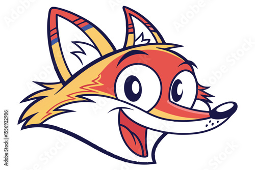 Animated fox head smiles broadly, its bright colors and bold lines exuding playful charm