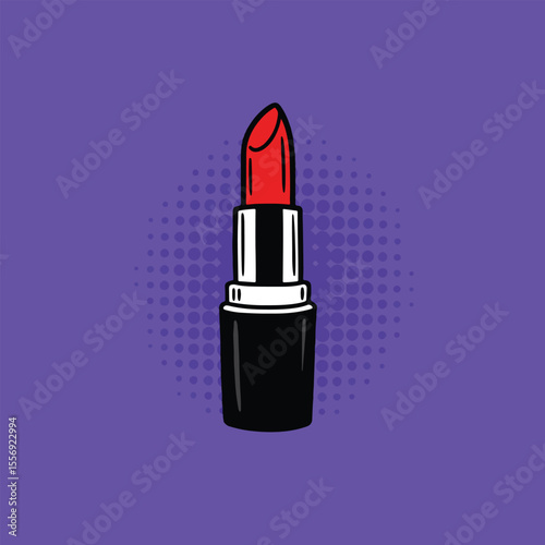 lipstick pop art fashion icon with purple halftone background