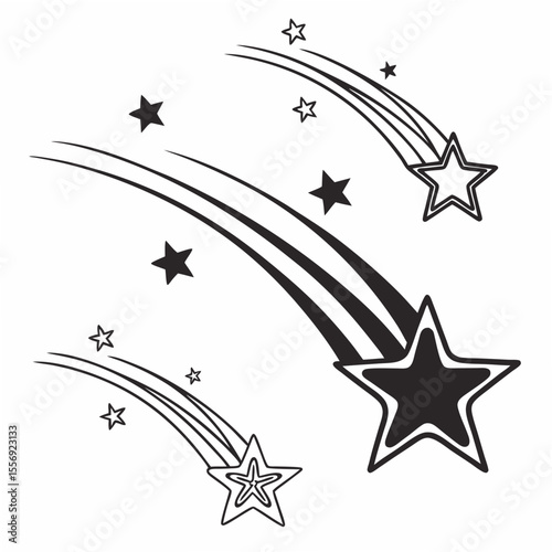Shooting stars with trails and stars celestial night sky