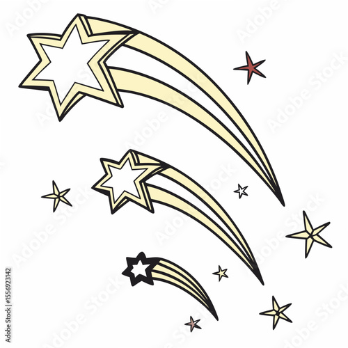 Shooting stars with streaks and scattered stars celestial night sky