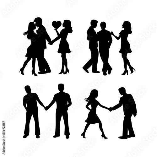 Couple embracing on white background silhouette embrace