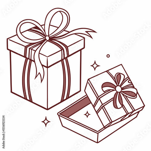Gift boxes with ribbons and sparkles present celebration