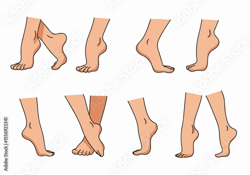 Vector Illustration Set of Different Human Feet Poses and Movements
