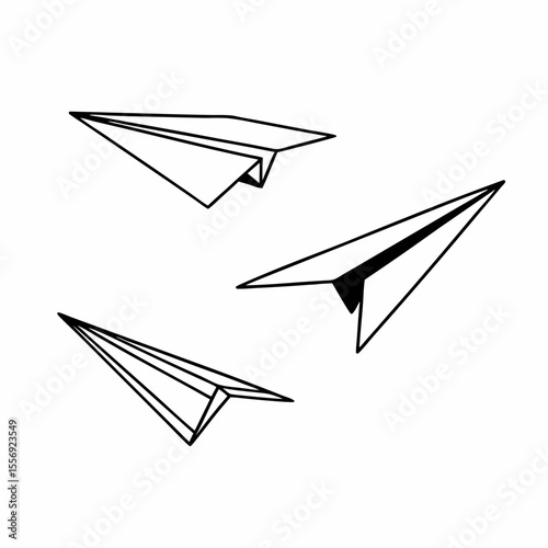 Three paper airplanes flying origami flight