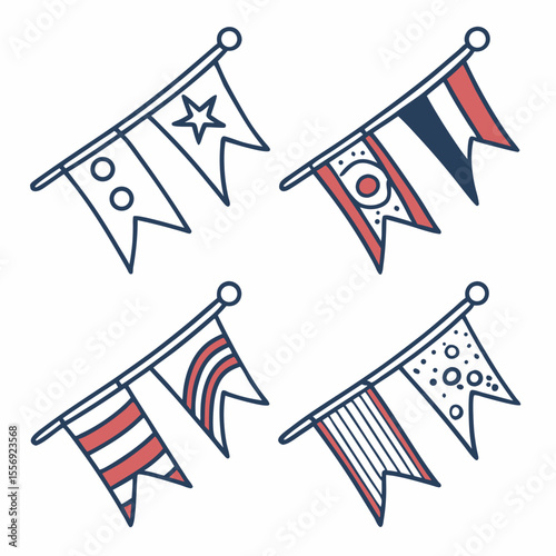 Festive bunting flags with geometric patterns and stars pennants celebration