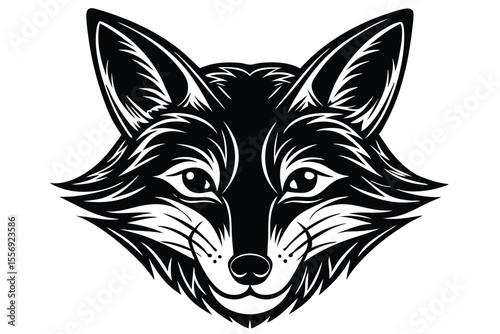 Detailed fox head reveals striking black and white minimalist design