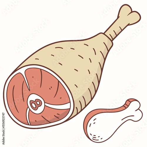 Raw chicken leg and bone cartoon illustration raw meat food