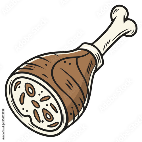 Brown chicken leg with bone on white background meat food
