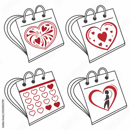 Heart calendars with romantic designs and romantic motifs love romance