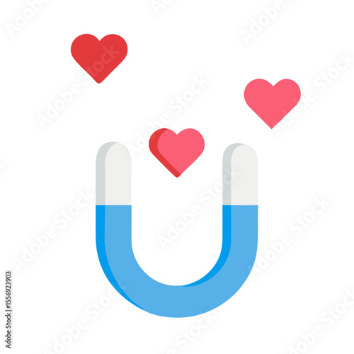 Horseshoe magnet attracting hearts attraction love