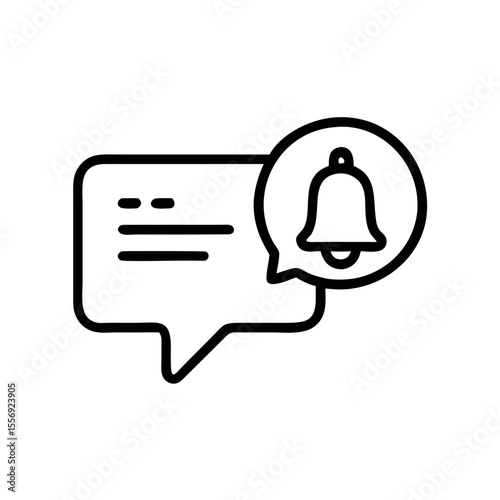 Message Notification Line Icon – Alert Speech Bubble with Bell Symbol