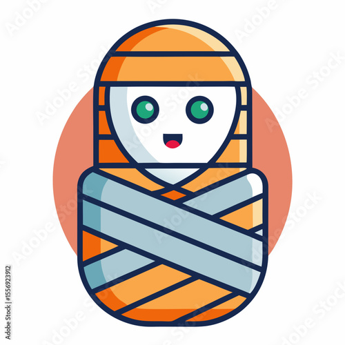 Wrapped mummy with orange and blue bandages Halloween spooky
