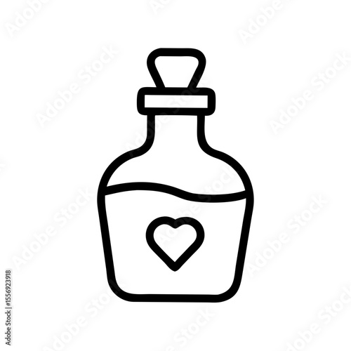 Heart shaped love potion bottle with stopper liquid glass