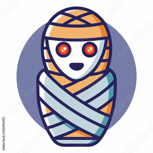 Cute mummy character wrapped in bandages with glowing eyes halloween