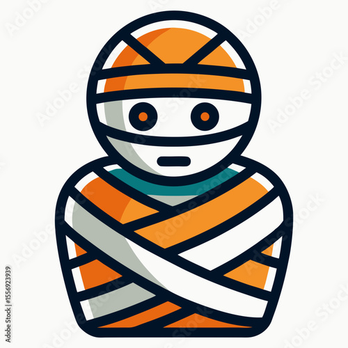 Wrapped mummy character with orange and white bandages halloween