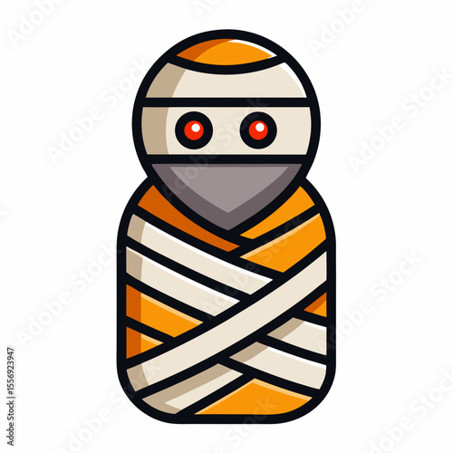 Cartoon mummy wrapped in bandages with red eyes halloween