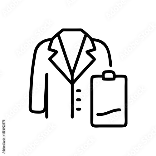 Doctor Coat with Clipboard Line Icon – Medical Professional Outline Symbol