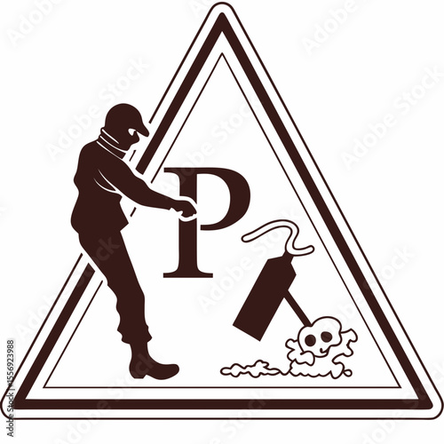 Dangerous person with poison bottle and skull symbol warning