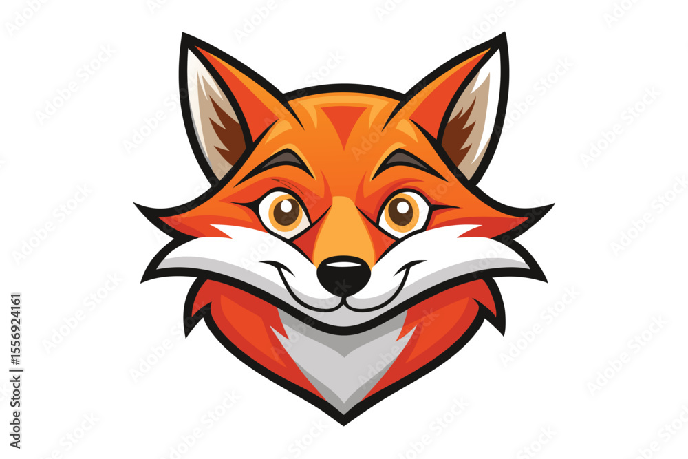 Obraz premium Cartoon fox head gazes forward with a confident grin and captivating golden eyes