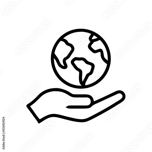 Hand Holding Earth Icon – Global Responsibility and Sustainability Line Vector