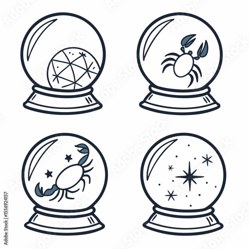 Crystal balls with zodiac symbols and celestial designs cancer scorpio