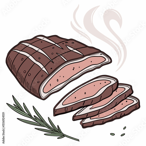 Smoked brisket with rosemary and steam meat sliced