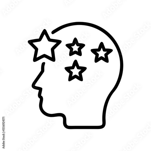 Mind with Stars Icon – Creative Thinking and Imagination Line Symbol