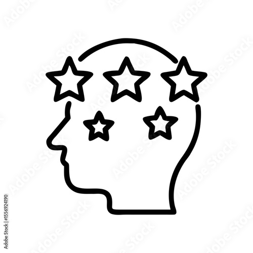 Head with Stars Icon – Mind Creativity Vision Outline Concept