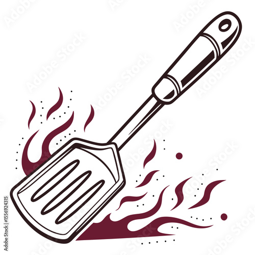 Maroon grilling spatula with flames and dots kitchen utensil cooking tool