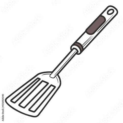 Slotted grilling spatula with brown handle accent kitchen utensil cooking tool