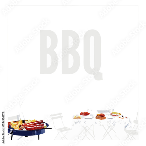 Backyard barbecue with grilled food and outdoor seating sausages bacon