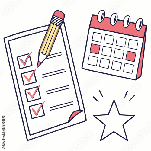 Checklist calendar pencil star icons task