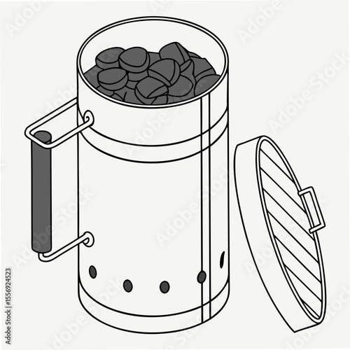 Barbecue chimney starter filled with charcoal grill cooking