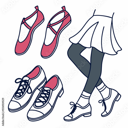 Ballet and Oxford shoes with legs wearing skirt and tights ballet shoes dance shoes
