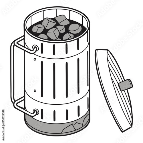 Barbecue charcoal chimney starter with lid and coals grill cooking