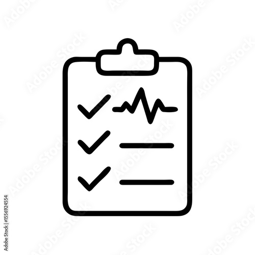 Checklist Clipboard Icon with Pulse Line for Task and Health Monitoring Concepts
